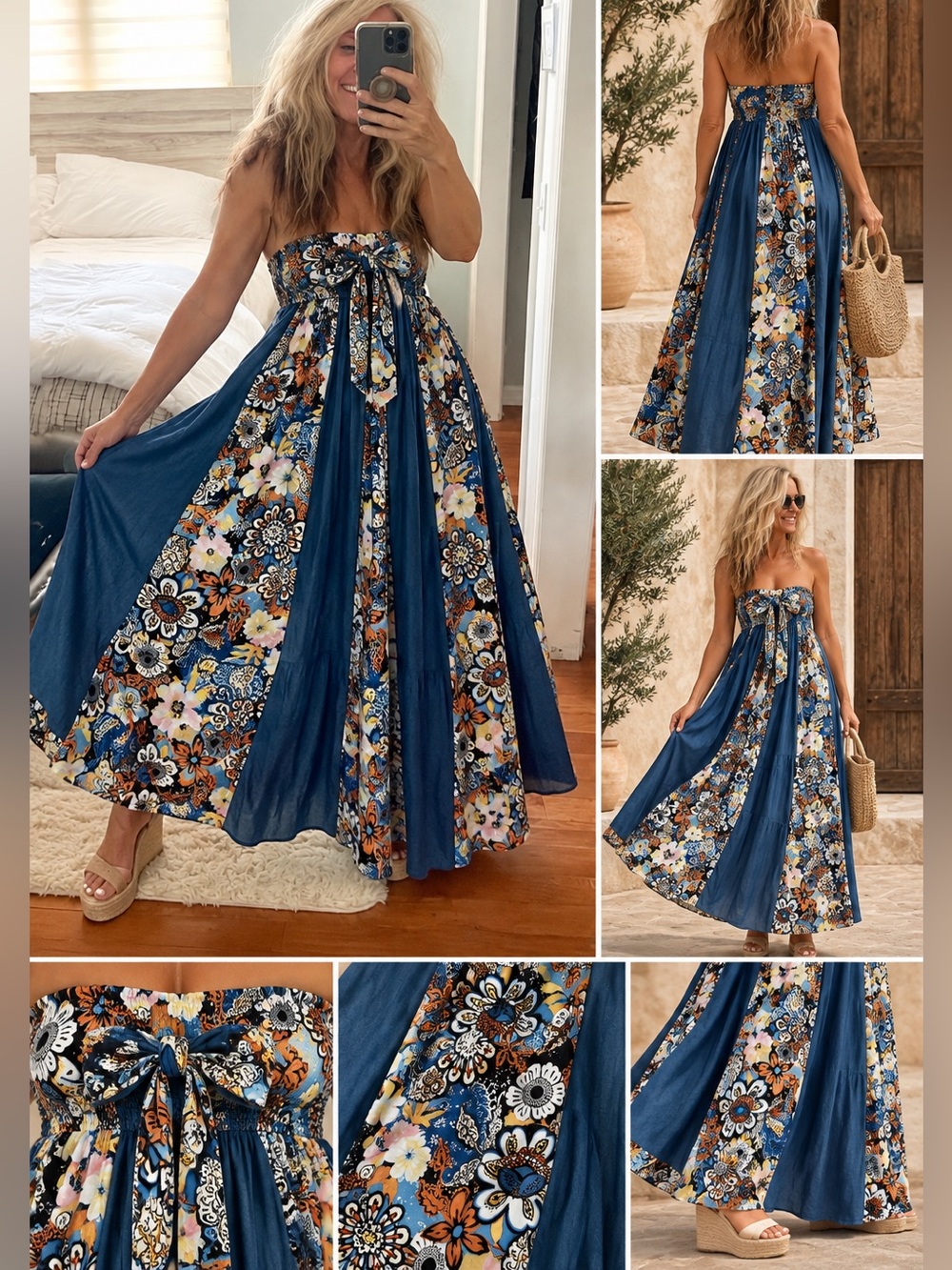 CQ by CQ Convertible Boho Palazzo Pants Strapless Dress Resort Floral Size Med. - Picture 3 of 7